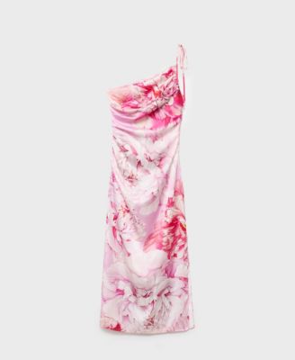 Women's Floral Asymmetrical Satin Dress