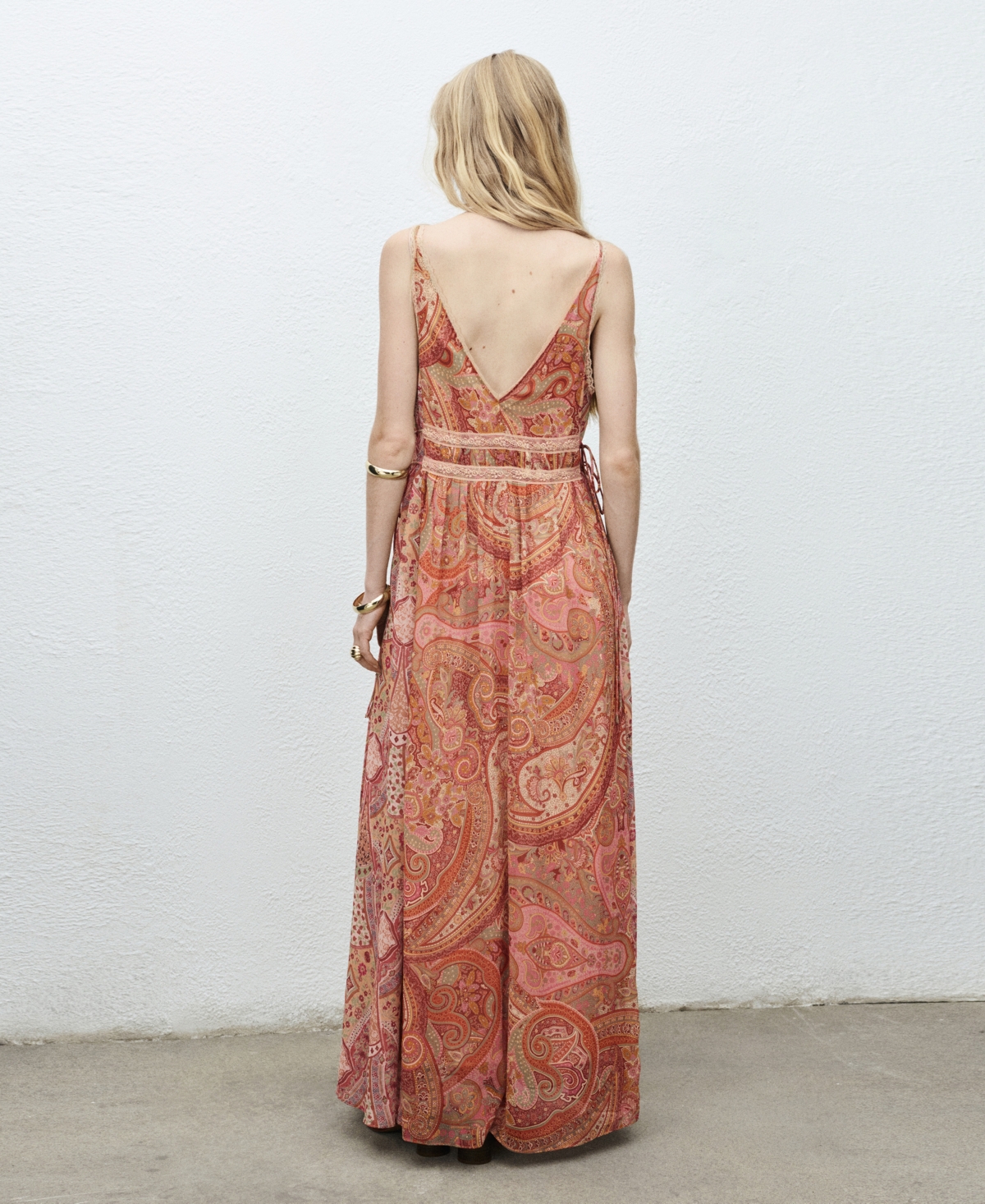 Mango Women's Paisley-Print Lace Trim Dress