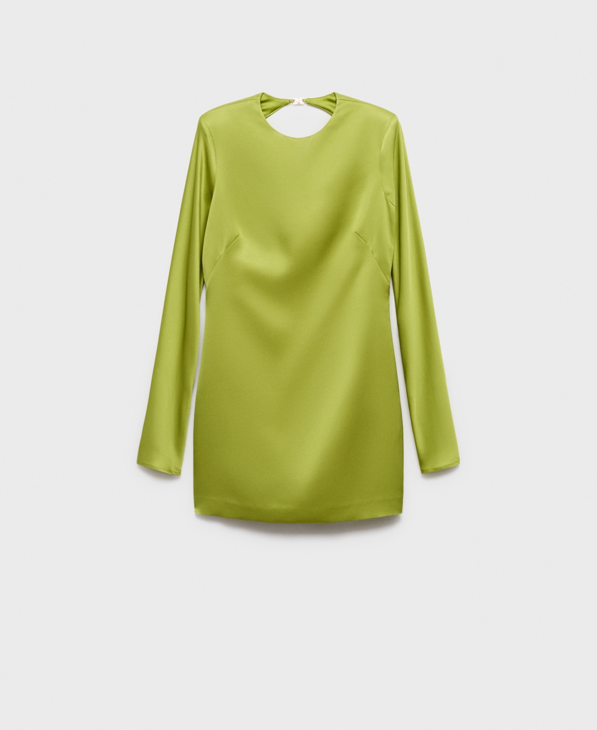 Mango Open Back Long Sleeve Satin Minidress In Green