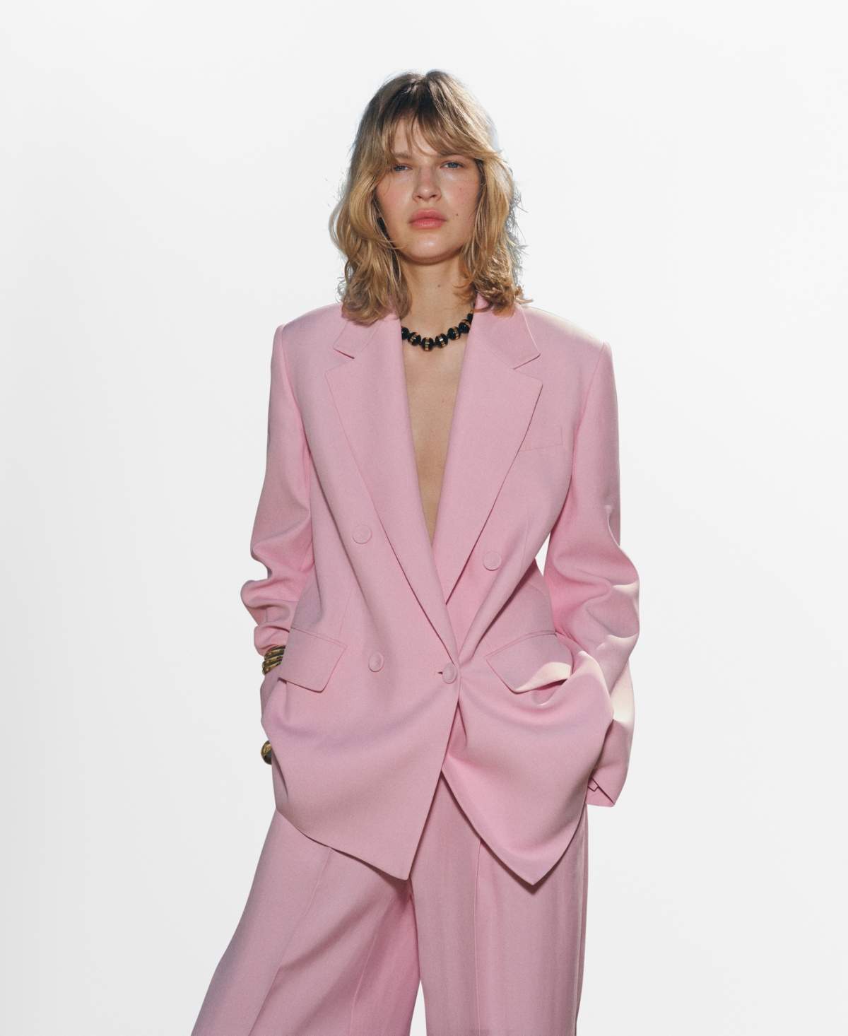 Mango Pleat Front Wide Leg Pants In Pink