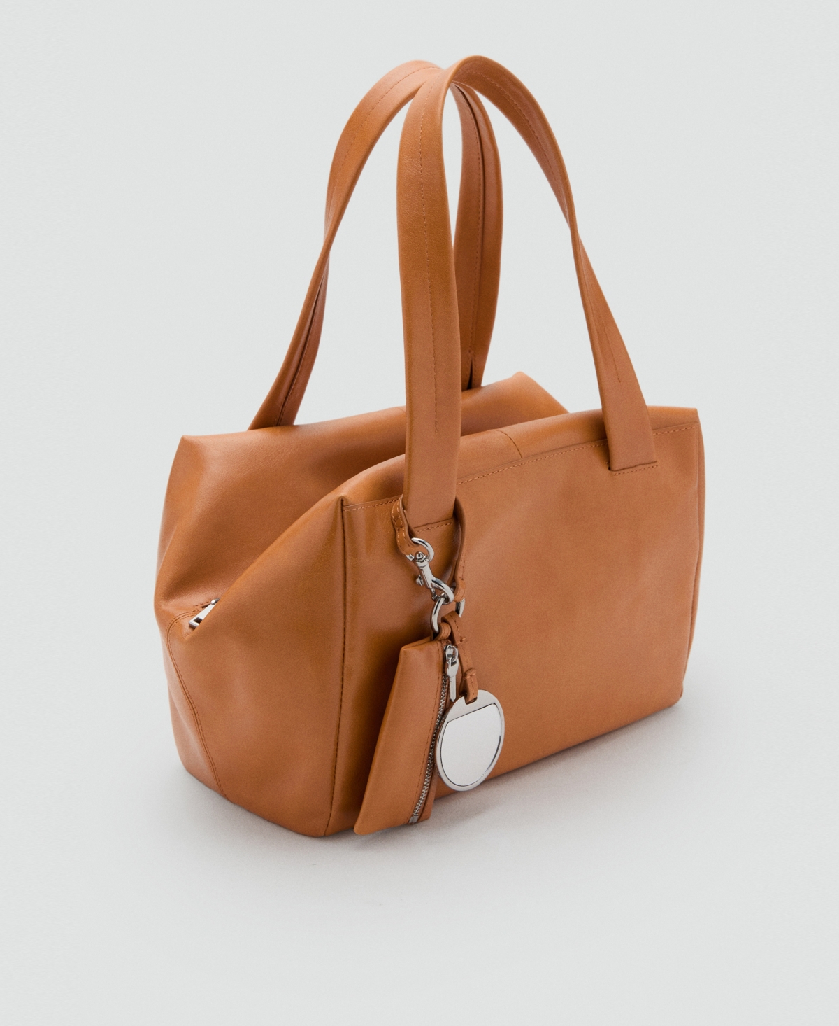 Mango Women's Charms Detail Medium Leather Shoulder Bag In Brown