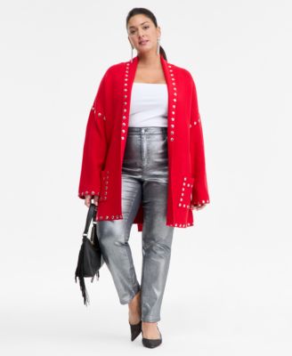Plus Size Studded Tie-Waist Cardigan, Macy's Exclusive 