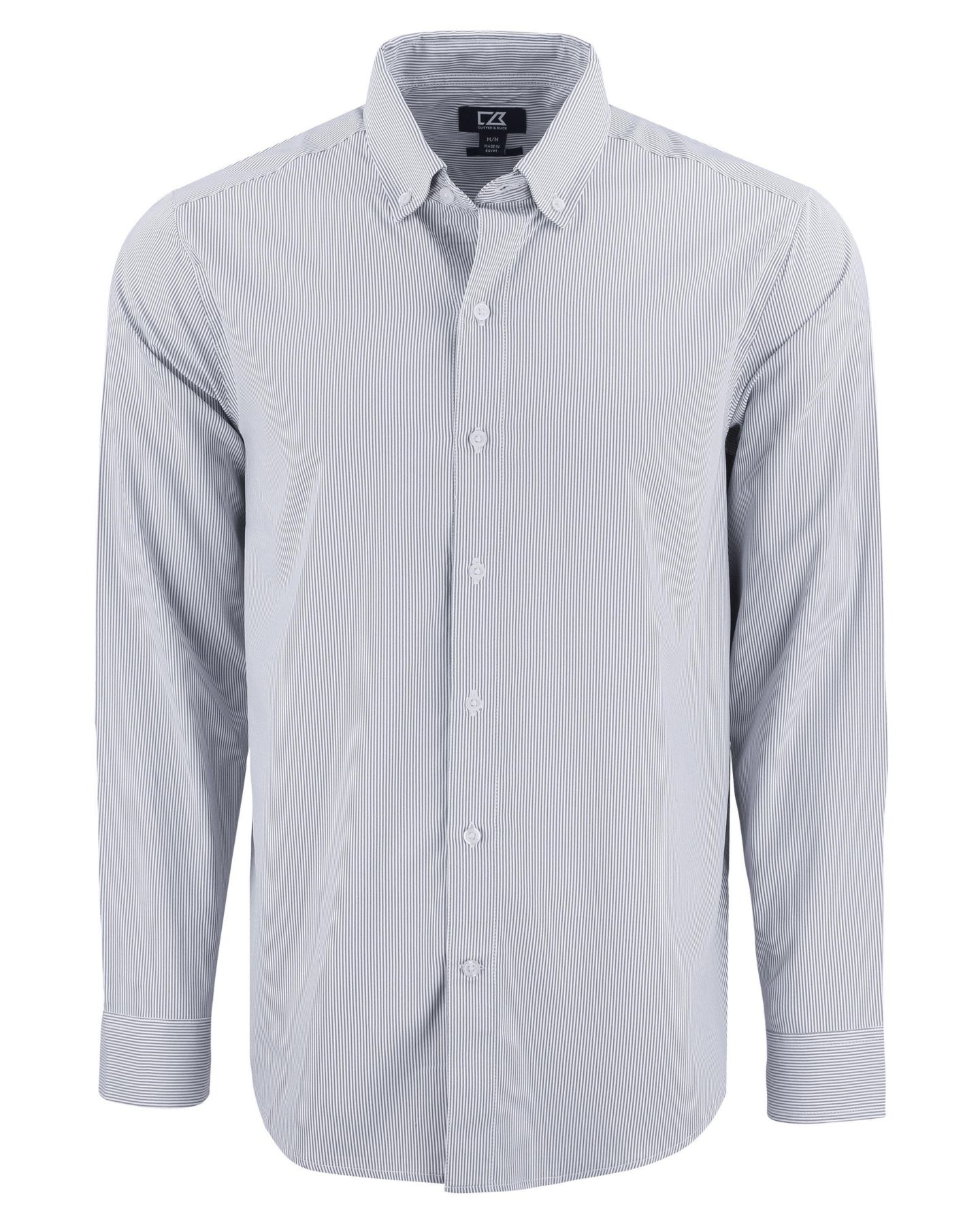 Мужская рубашка Cutter & Buck Skyline Epic Confidence Recycled Pinstripe Long Sleeve Dress Shirt, цвет: Серый / Белый — фото 2