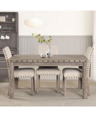 5-Pc Set Farmhouse Dining Table & Upholstered Chairs with High Back for Kitchen or Family Meals