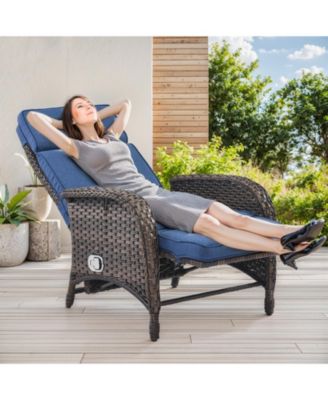 SleekArm Wicker 1-Piece Outdoor Chaise Lounge Chair, Patio Adjuestment Recliner with Olefin Cushion