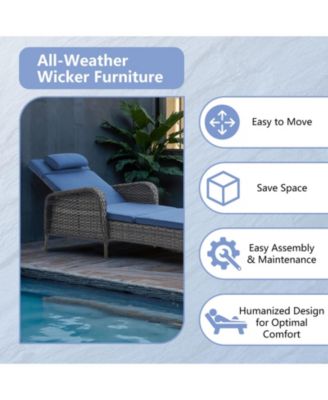 ArcLine PE Wicker Outdoor Chaise Lounge Recliner with Olefin Cushions