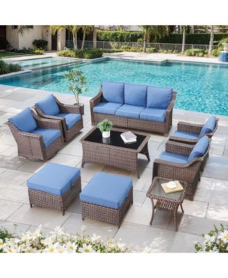 Slimline Brown Wicker Patio 2-Piece Swivel Chairs Outdoor Rocking Chair with Thick Deep CushionGuard Olefin Cushion