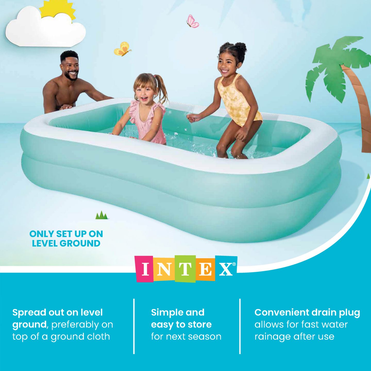 Детская игрушка Intex 57181EP Swim Center 7.5ft x 4.8ft x 18in Inflatable Kiddie Pool, 100-150 Gal, Ages 6+ — фото 3