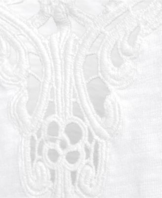 Plus Size Elbow Sleeve Slub Lace Trim T-Shirt