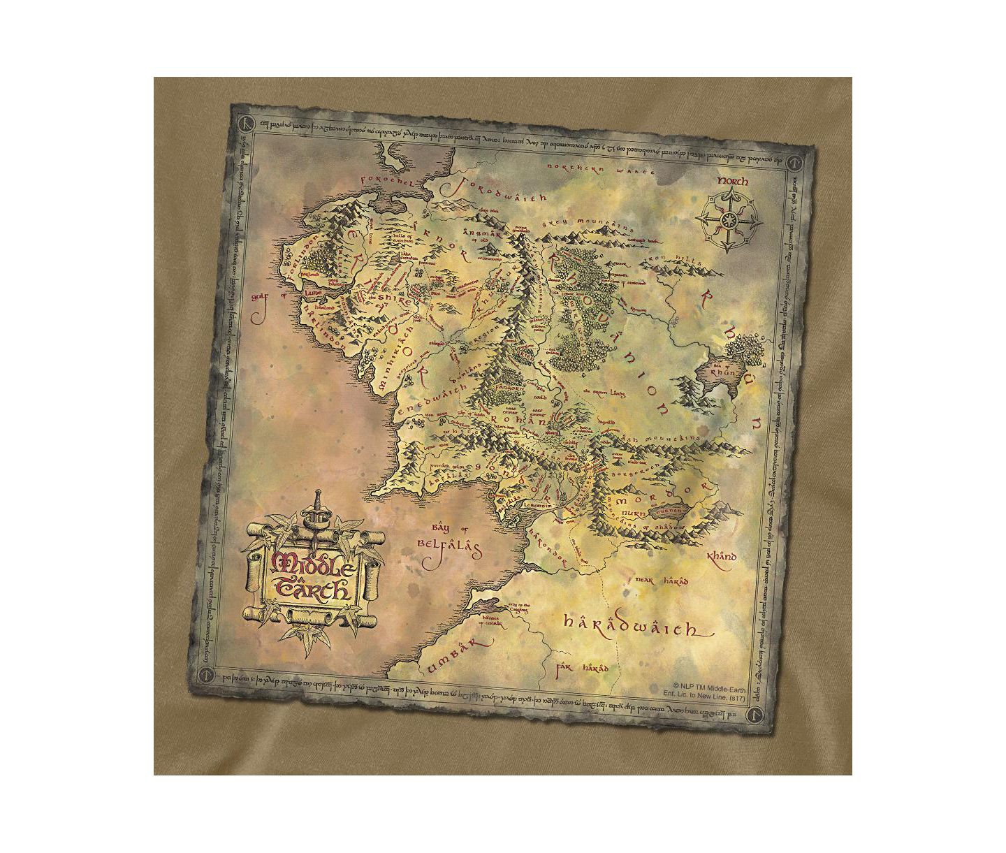 Мужская футболка Lord Of The Rings The Middle Earth Map, цвет: Песочный зелёный — фото 2
