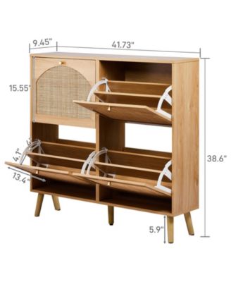 Shoe Cabinet with 2 Rows of 4 Dump Buckets High Feet Arched Rattan Surface