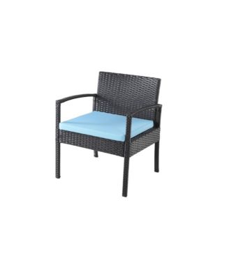 Conversation Set. Black Wicker Blue Fabric