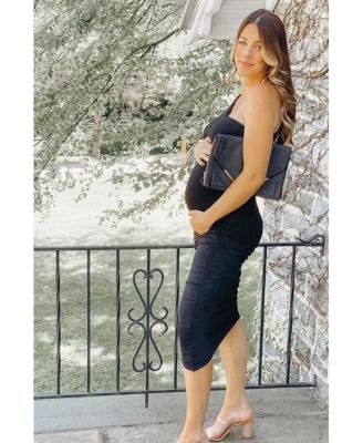 Black Ruched One Shoulder Maternity Dress