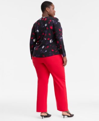 Plus Size V-Neck Long-Sleeve Top