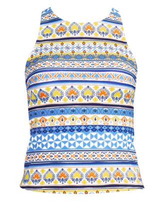 Women's Long Tugless High Neck Strappy Back Tankini Swimsuit Top