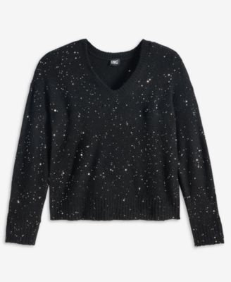 Petite Roving Sequin V-Neck Sweater, Macy's Exclusive 