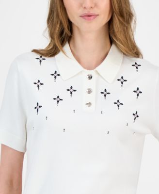 Women's Embellished Polo Sweater