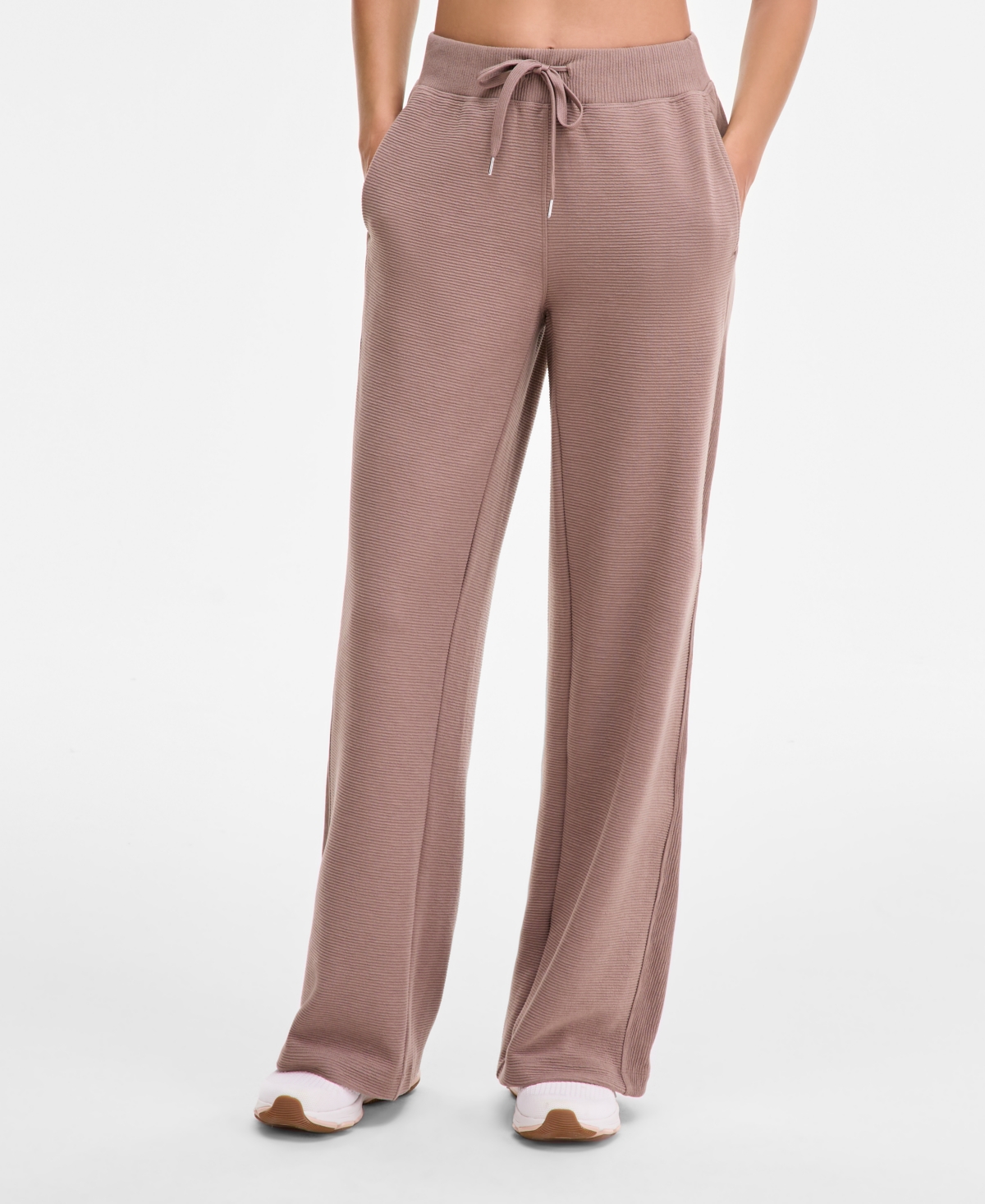 Id Ideology Women's Ribbed Knit Wide Leg Pants, Macy's Exclusive In Brown