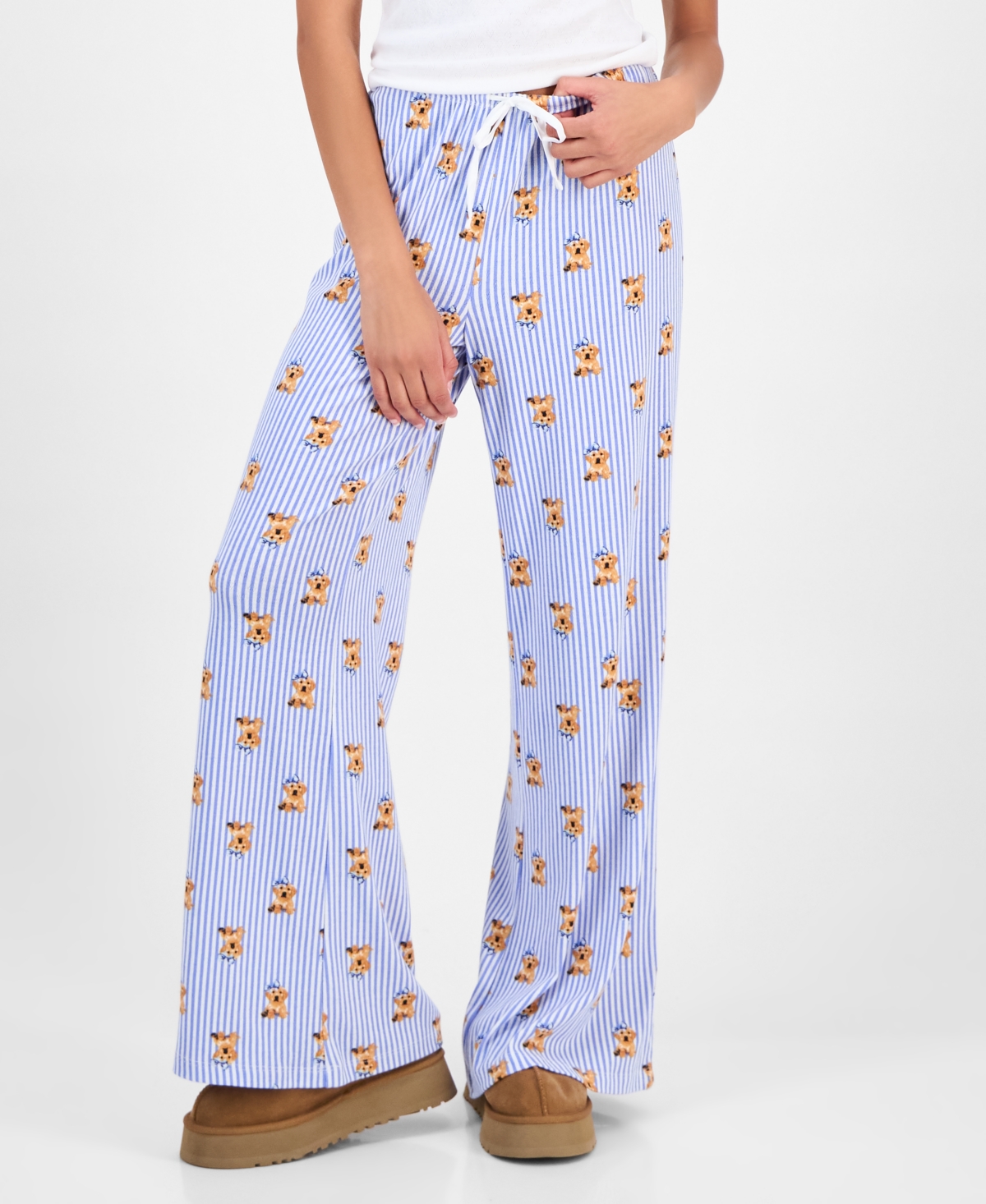 Just Polly Juniors' Pointelle Drawstring Wide-Leg Lounge Pants