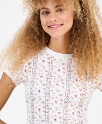 Juniors' Pointelle Short-Sleeve Top