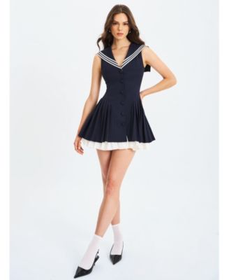 Women's Calliope Navy Sailor Pleated Mini Dress