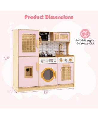 Wooden Kids Kitchen Playset Pretend Play Kitchen with Real Sounds Lights