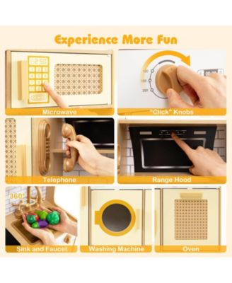 Wooden Kids Kitchen Playset Pretend Play Kitchen with Real Sounds Lights