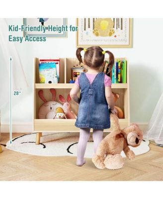 5-Cube Kids Bookshelf and Toy Organizer Wooden Storage Bookcase with Wood Legs
