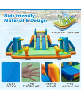 Inflatable Water Slide w/ 2 Long Slides Pool Climbing Walls 1100 W Blower