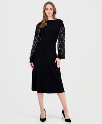 T Tahari - Women's Embellished-Sleeve Ribbed Dress