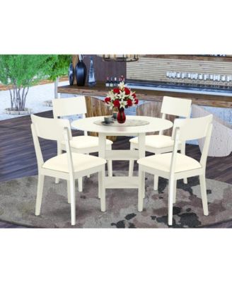 5-Pc Rubberwood Faux Leather Drop-Leaf Round Dining Set