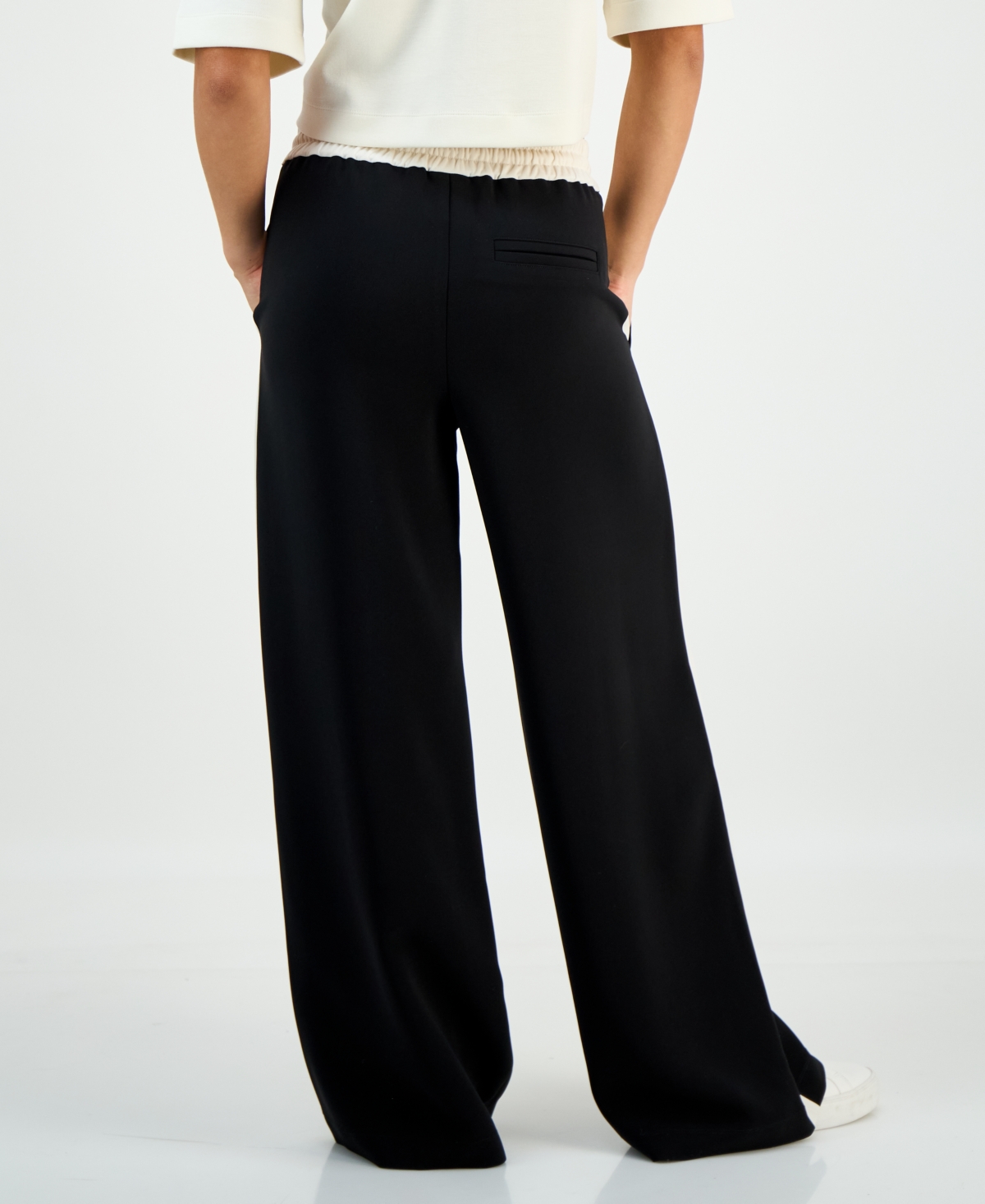 Inc International Concepts Petite Drawstring-waist Side-stripe Wide-leg Pants, Macy's Exclusive In Black