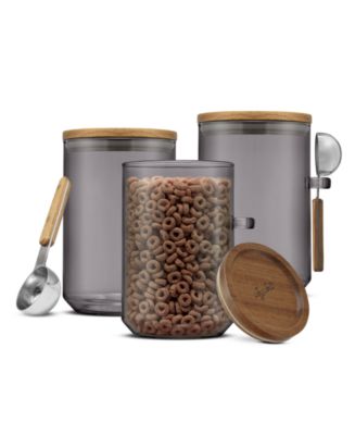 JoyJolt Holden Stackable Glass Storage Canister with Wood Lids and Scoops, Set of 3 - Macy's