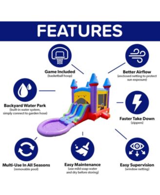 HeroKiddo Jelly Bean Castle Bounce House & Water Slide Combo with Detachable Pool (No Blower Included), Commercial Grade Inflatable