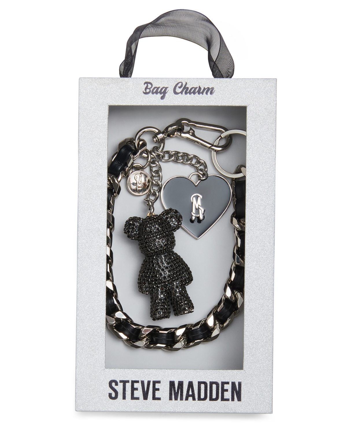 Steve Madden Boxed Rhinestone Heart And Bear Charms In Black