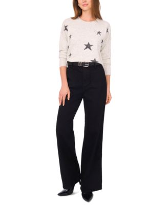 Women's Cozy Crewneck Star-Print Dropped-Shoulder Sweater
