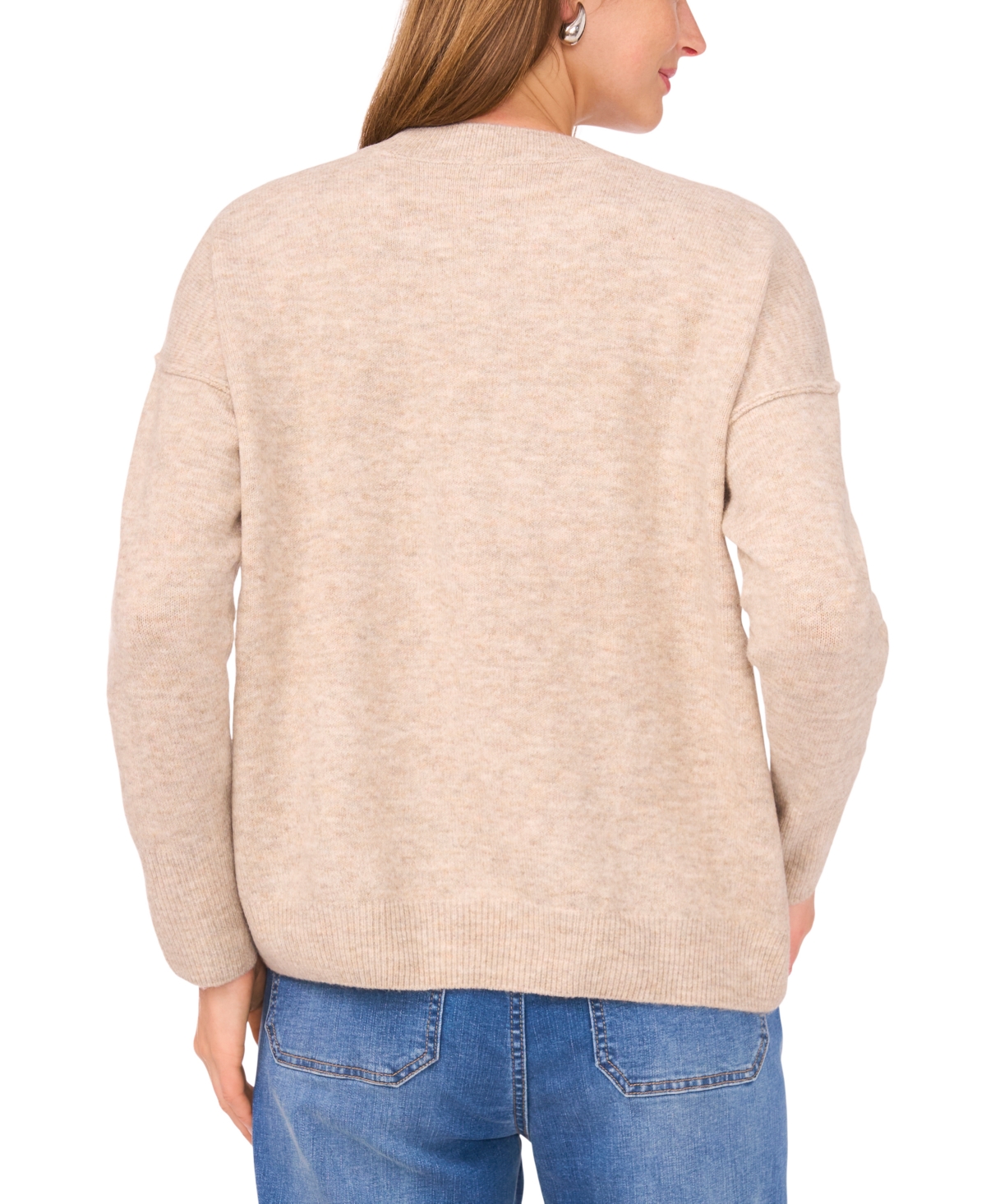 Vince Camuto Women's Cozy Crewneck Star-Print Dropped-Shoulder Sweater