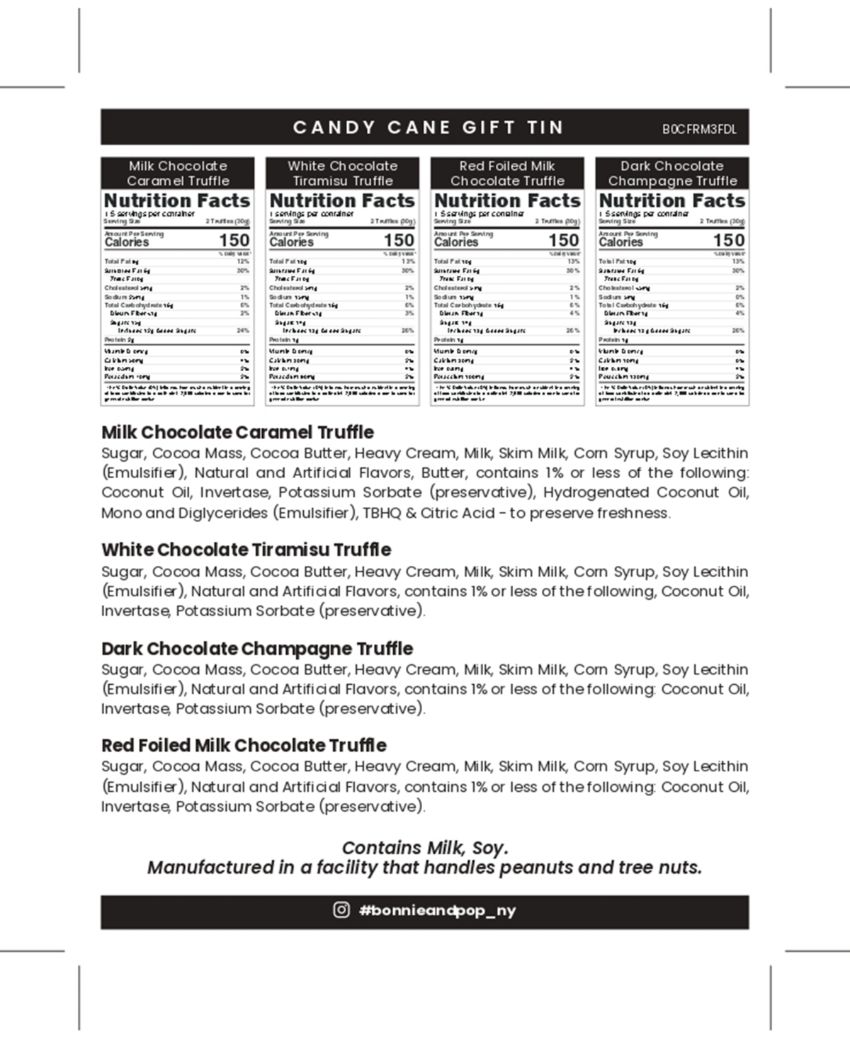 Bonnie & Pop Christmas Chocolate Candy Cane Gift Tin, 12 Pieces In Transparent