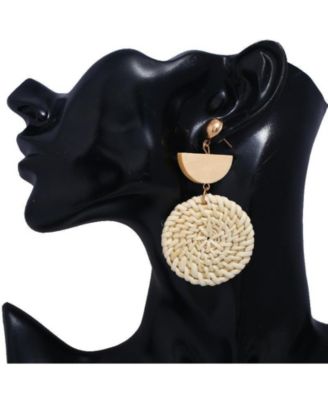 Rattan Earrings Organic Wooden Straw Weave