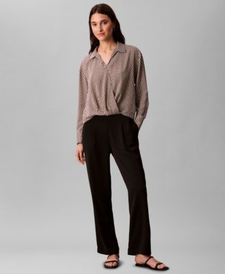 Women's Long Sleeve Printed Faux Wrap Top