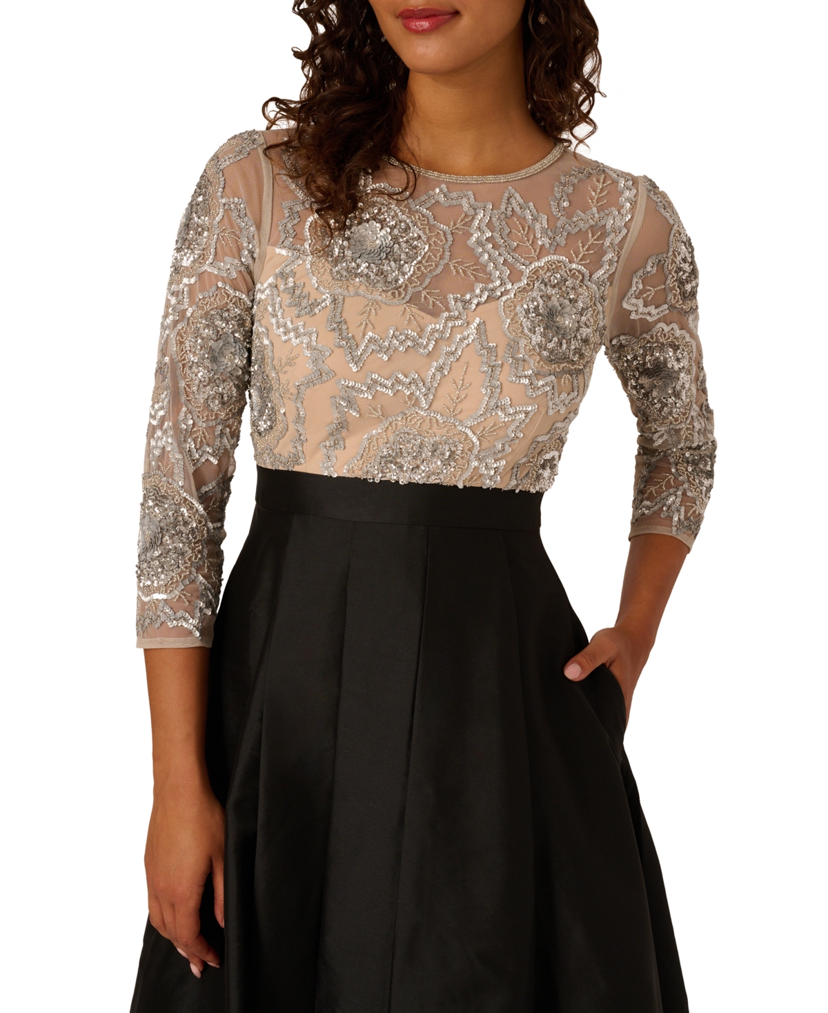 Adrianna Papell Women's Bead Taffeta Long Dress In Black