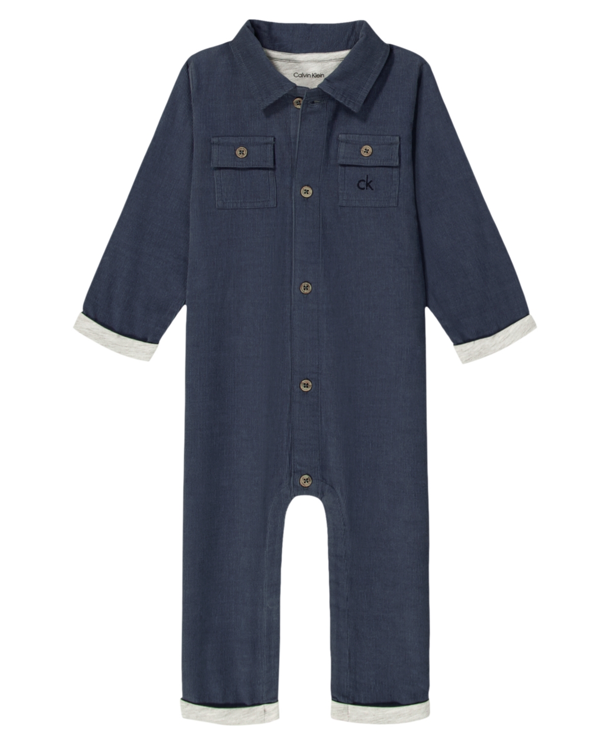 Calvin Klein Baby Boys Long Sleeve Button-front Coverall In Blue