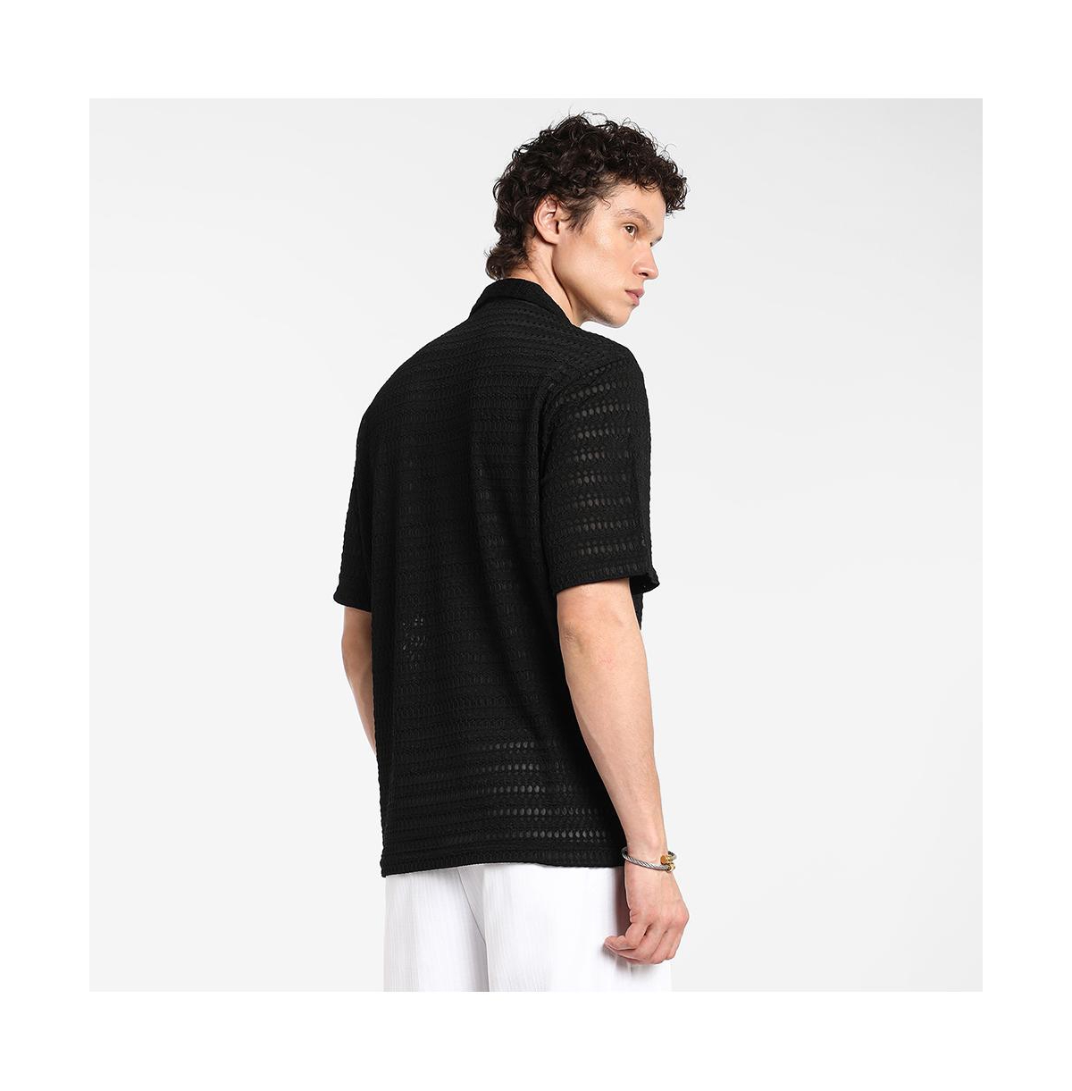 Campus Sutra Men's Midnight Black Marquise-Knit Shirt