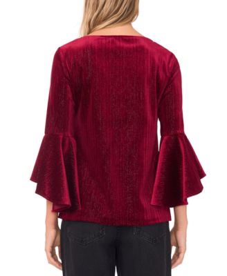 Women's Velvet Crewneck Bell 3/4-Sleeve Blouse