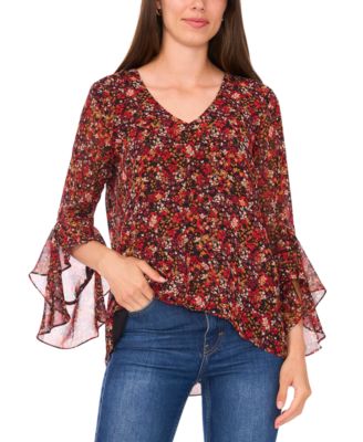 Women's Printed V-Neck 3/4-Sleeve Blouse