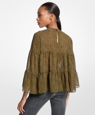 Women's Paisley Print Georgette Tiered Blouse