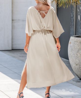 Women's V-Neck Belted Midi Beach Dress
