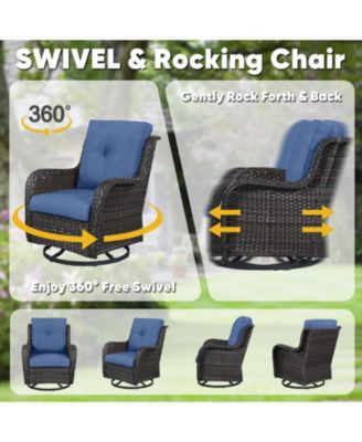 ArcLine Brown Wicker Swivel Glider Outdoor Rocking Chair with CushionGuard Blue Cushion (2-Pack)
