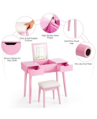 2-Pc. MDF Flip-Top Mirror Vanity Table Set with 2 Drawers