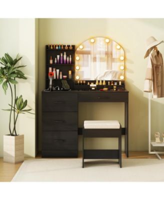 Makeup Vanity Desk Dressing Table and Stool Set with Mirror and Lights